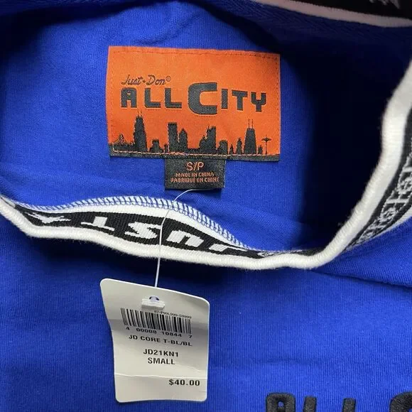 NWT All City by Just Don Shirt Mens Small Blue Tee Streetwear Casual Logo Patch - Picture 2 of 8